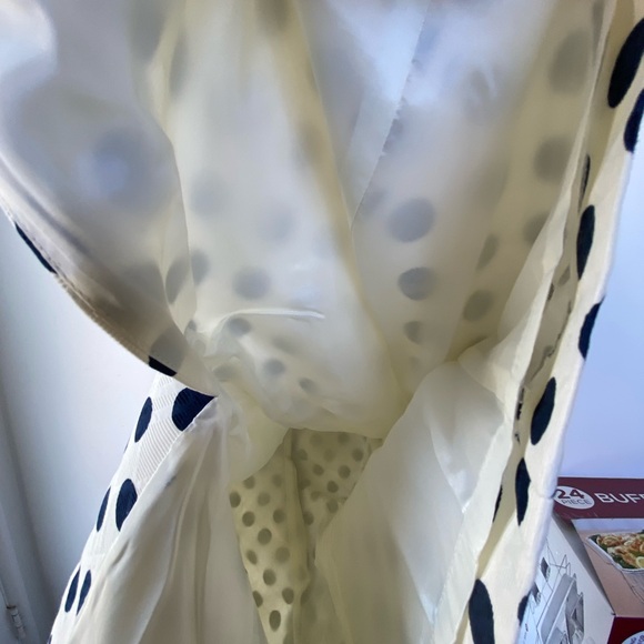Teri Jon by Rickie Freeman Blue White Polka Dot Dress Size 16 - Picture 9 of 10